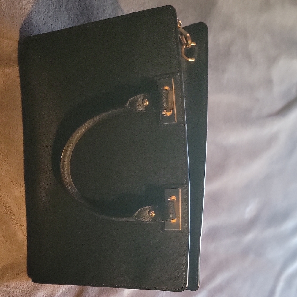 MICHAEL Michael Kors Black Structured Satchel with Gold Accents